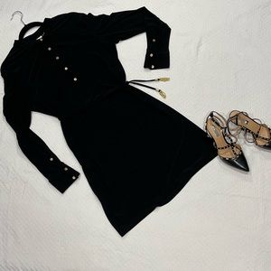 Calvin Klein Long Sleeve Black Sheath Dress with Belt Woman Sz L